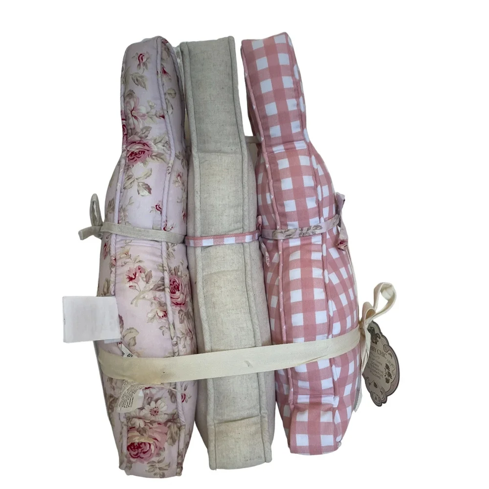 Easter SHABBY CHIC Bunny Rabbit Pillows Cottage Pink Floral Plaid Set of 3 NEW